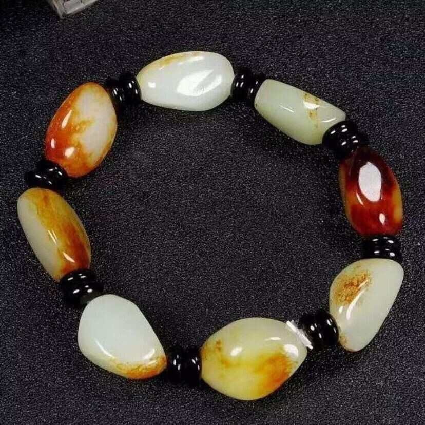 Natural A Grade Hetian Jade Beads Elastic Bracelet 和田玉 Aaa