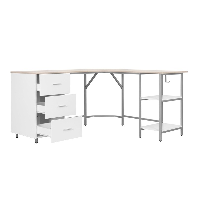 L Shaped Computer Desk W/ Storage Drawers Adjustable Open Shelves Efficiency New