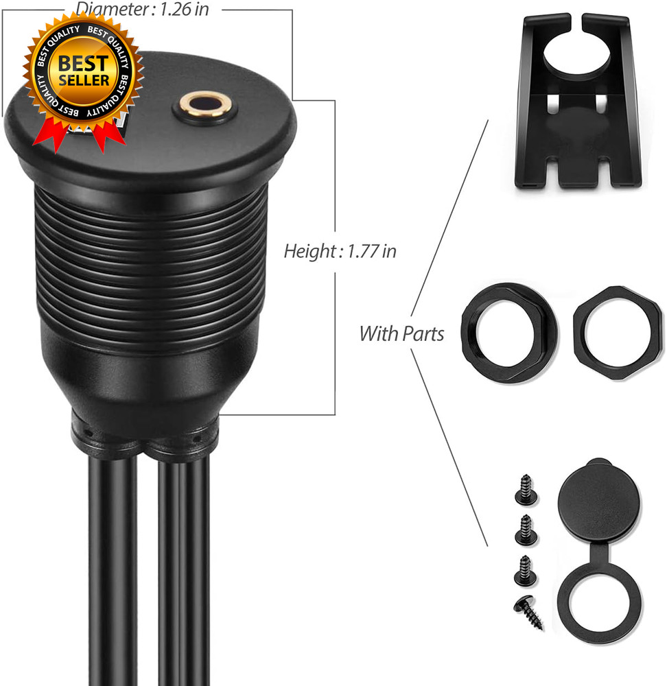 USB Flush Mount 3.5Mm & USB 3.0 AUX Extension, Dash & Panel Mount Cable for Car