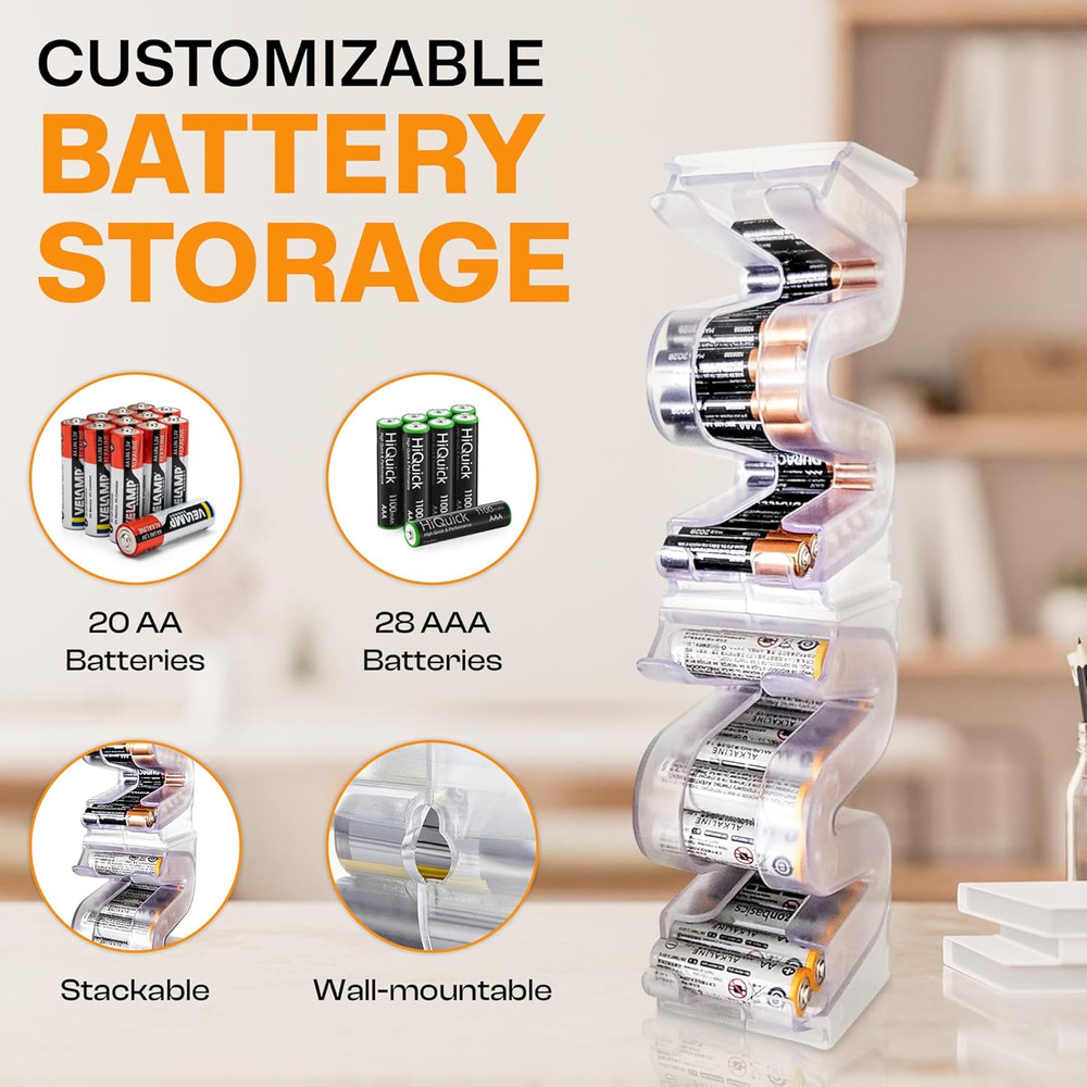 Battery Ladder Organizer Case for AA & AAA Batteries - Stackable or Mounted Vert