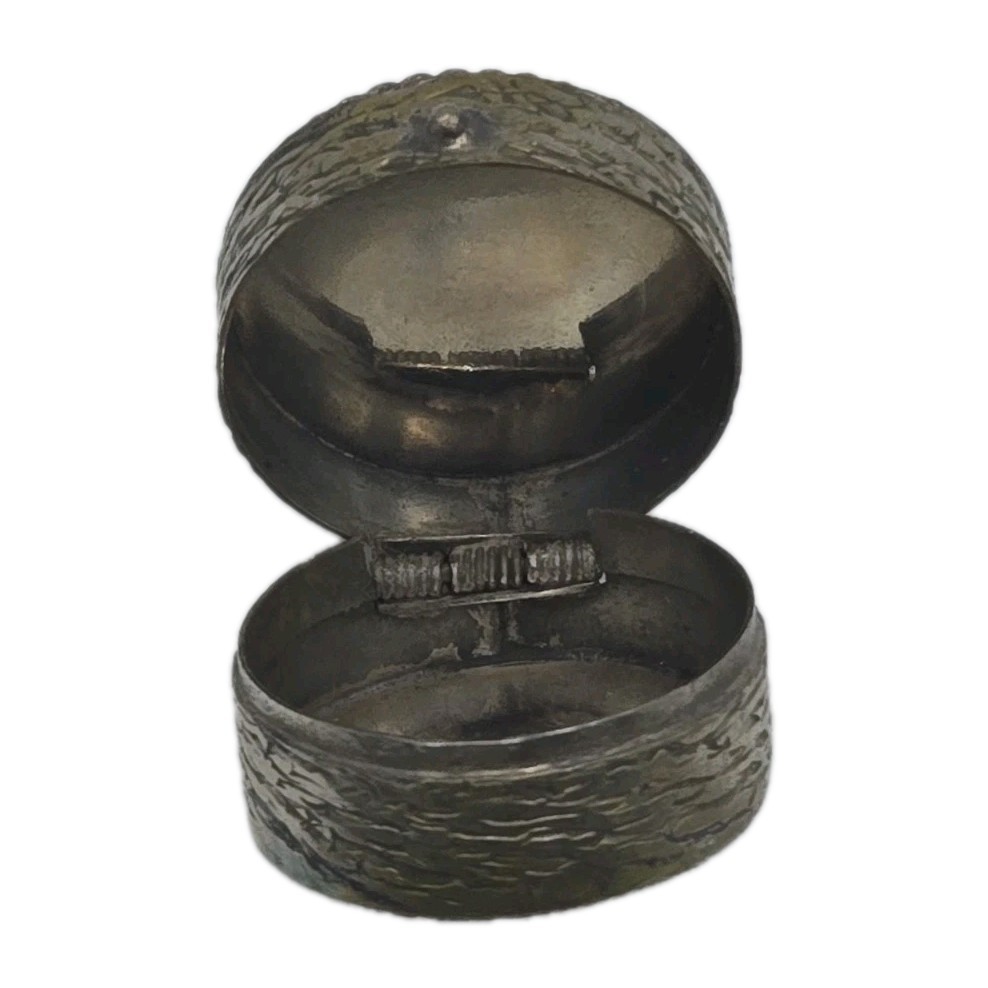 Antique Genuine Turqoise Cabochon Solid 800 Silver Hinged Pill/Snuff Box 1-1/4"D