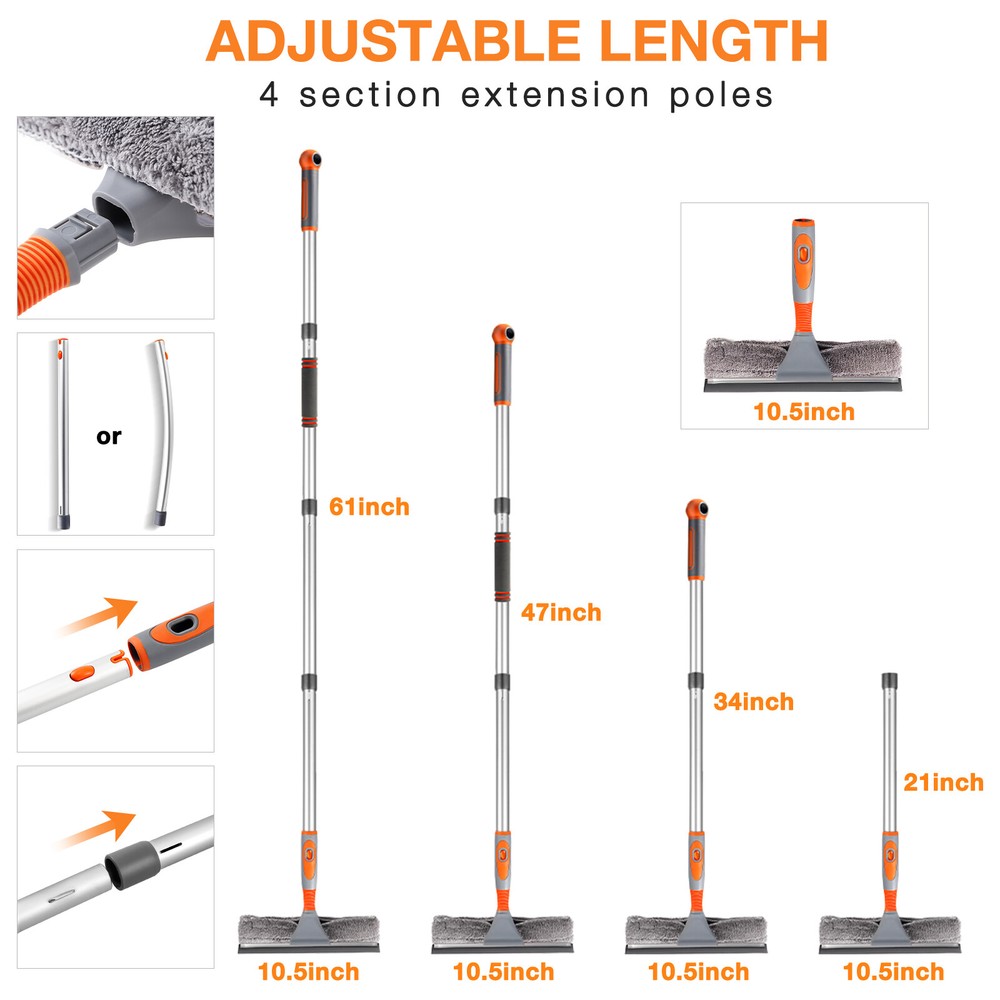103'' Extendable Window Squeegee Cleaner Telescopic Long Handle Washer Scrubber