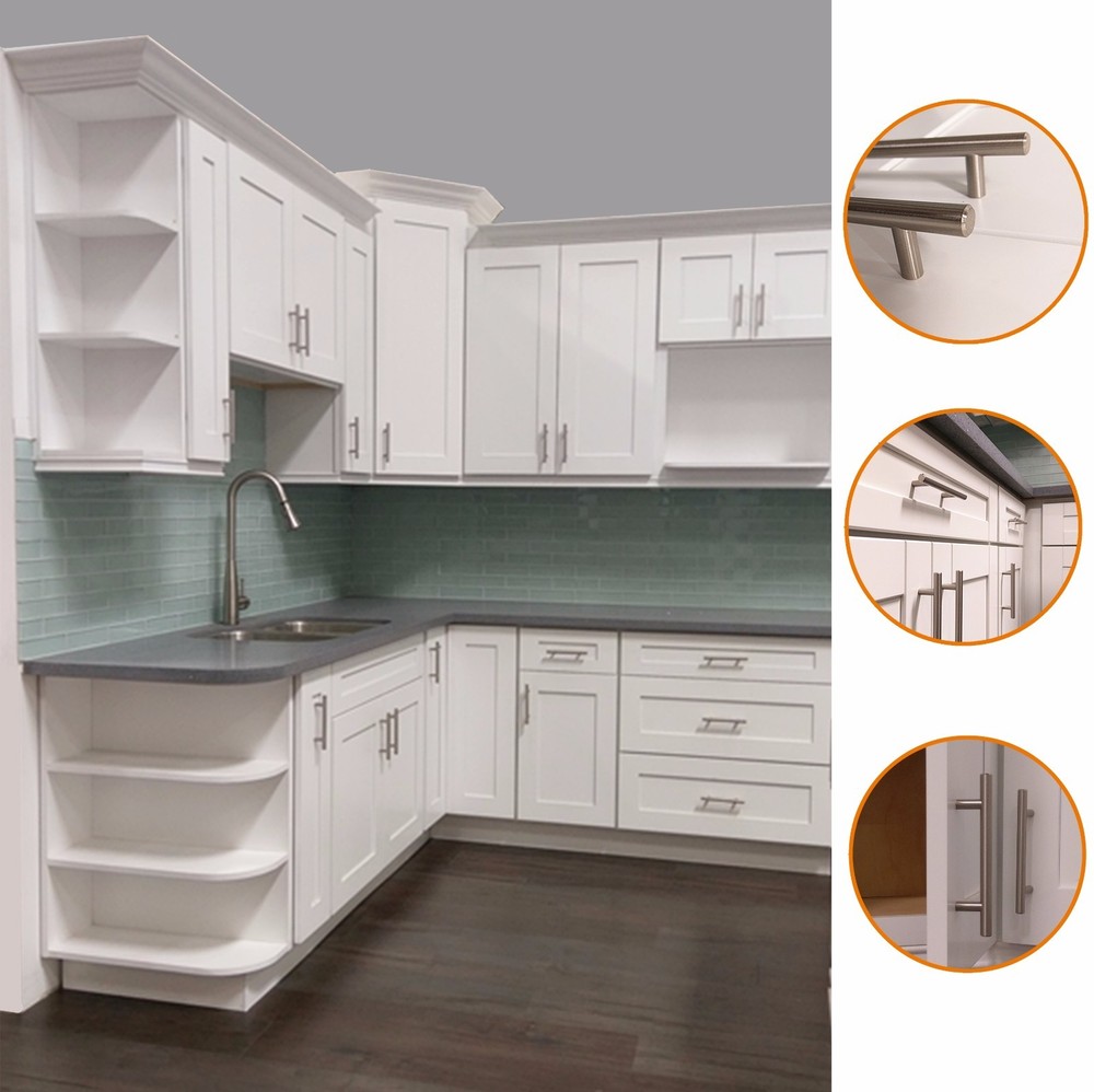 Solid Bar Pull Kitchen Cabinet Handles 3-3/4" Hole 6 inch CABINET PULLS Knobs BN