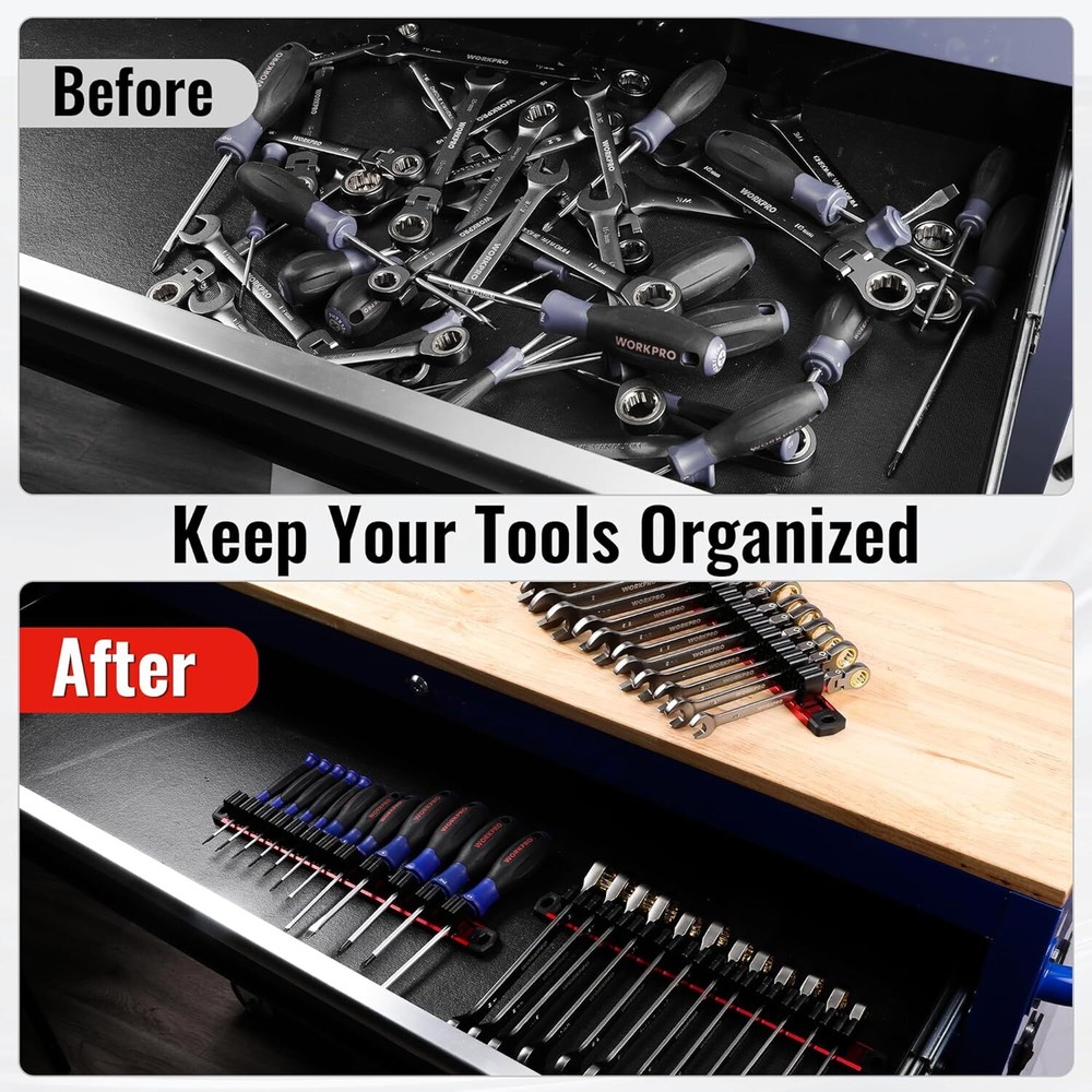 WORKPRO 2PC Magnetic Screwdriver Organizer&Wrench Organizer (Tools not Included)