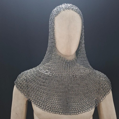 9MM Mild Steel Chainmail Coif Flat Ring Riveted Medieval Hood Armor