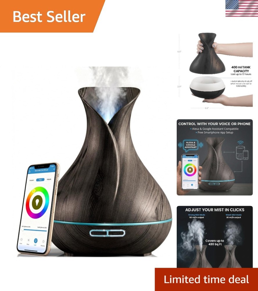 400ml Dark Brown Essential Oil Diffuser - Smart WiFi Control & Alexa Compatible