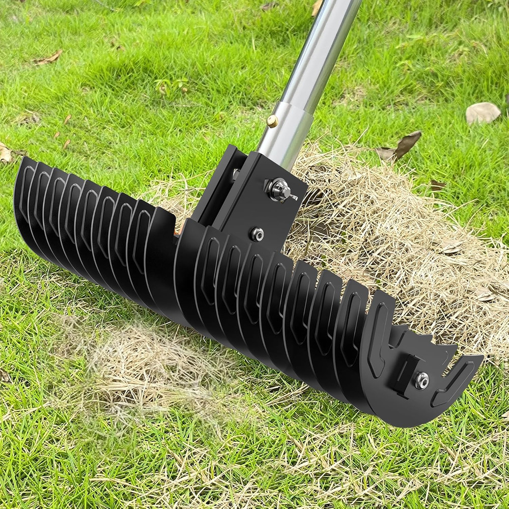Lawn Thatch Rake, 15-Inch Steel Dethatching Tool, Adjustable 0-15° Angle and 38-