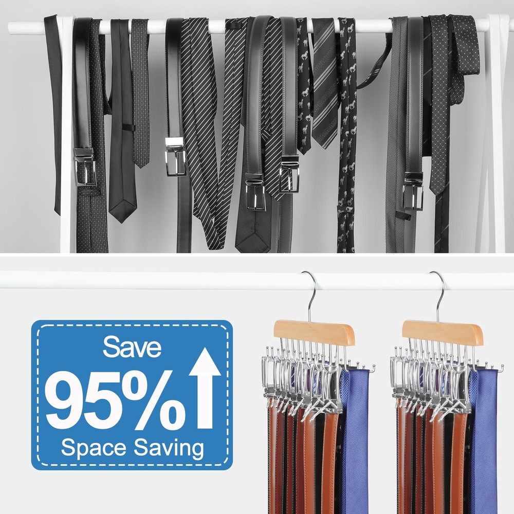 TOPIA HANGER 20 Hooks Belt Tie Hanger Space Saving for 1 Pack, Natural