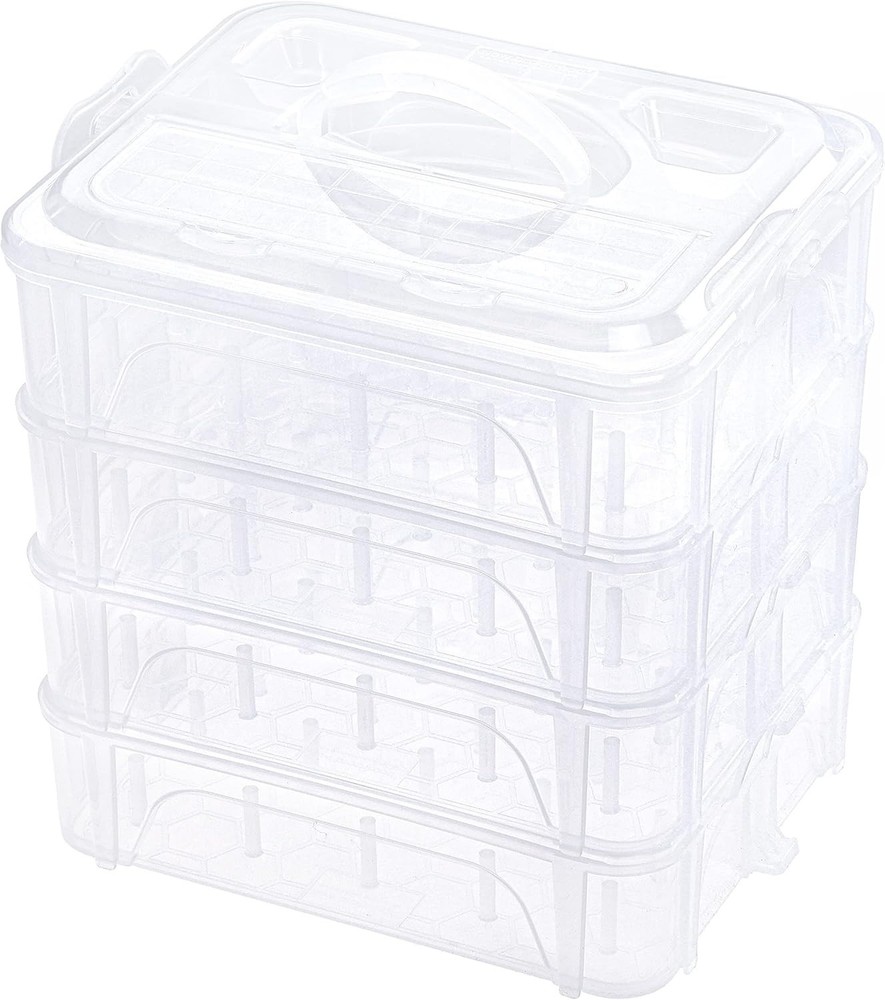 4-Layer Clear Storage Box for 80 Thread Spools - Stackable & Portable