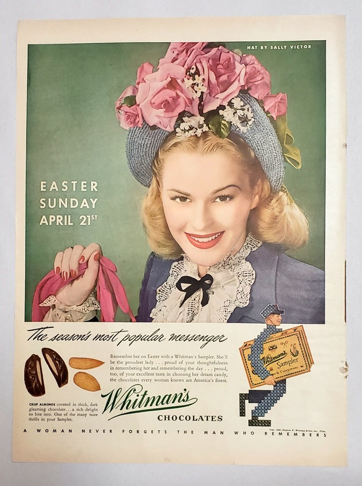 Vintage 1946 Whitman's Sampler Chocolates Candy Sally Victor Easter Bonnet