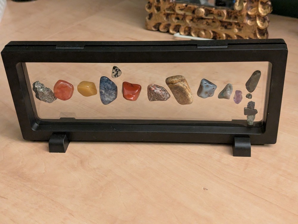 Handmade Solar System Mineral Display Natural Stone w Floating Frame Unique Gift
