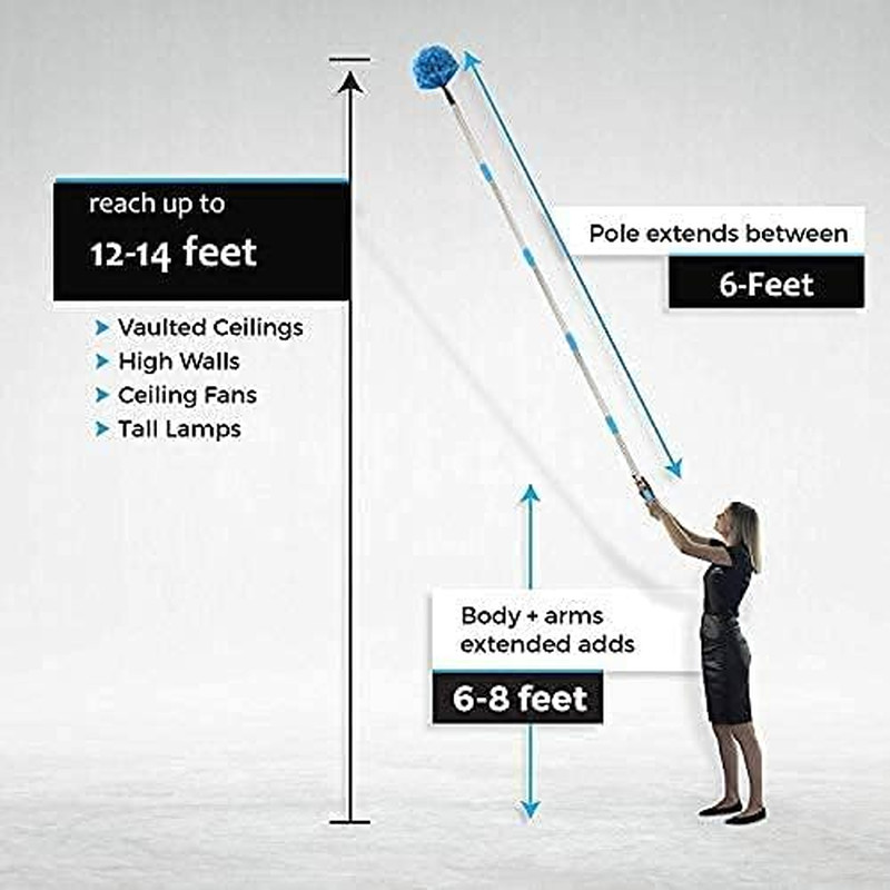 Cobweb Duster with Extension Pole, Medium Stiff Bristles Cobweb Duster Head & 6-