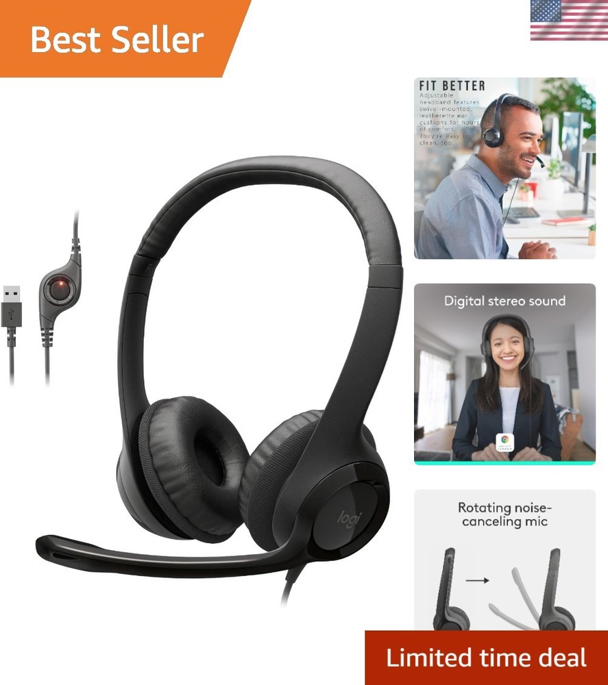 Adjustable Comfort H390 Wired Headset with USB-A & Noise-Cancellation Features