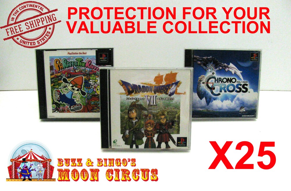 25x SONY PS1 JAPAN OVERSIZED IMPORT CIB - CLEAR PROTECTIVE BOX PROTECTOR SLEEVE