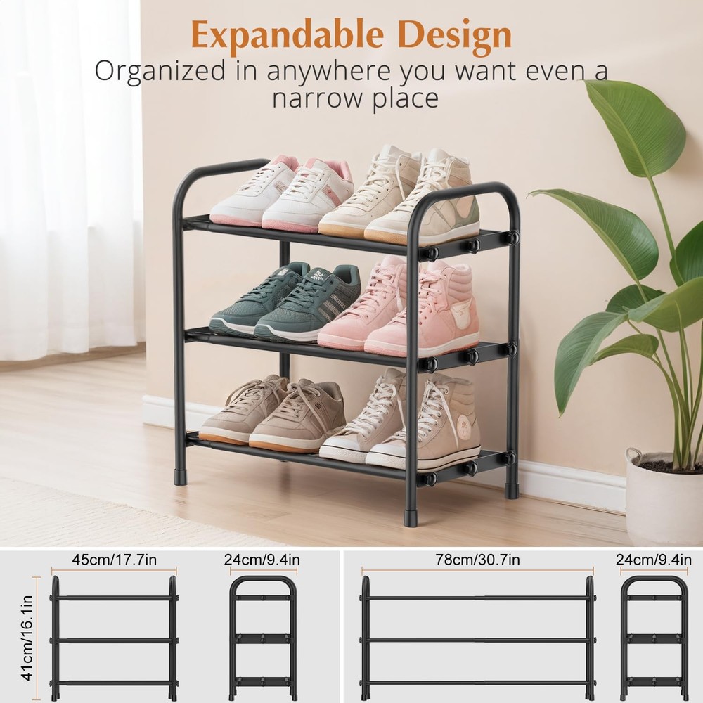 3-Tier Expandable Shoe Rack, Stackable and Adjustable Shoes Organizer Storage...