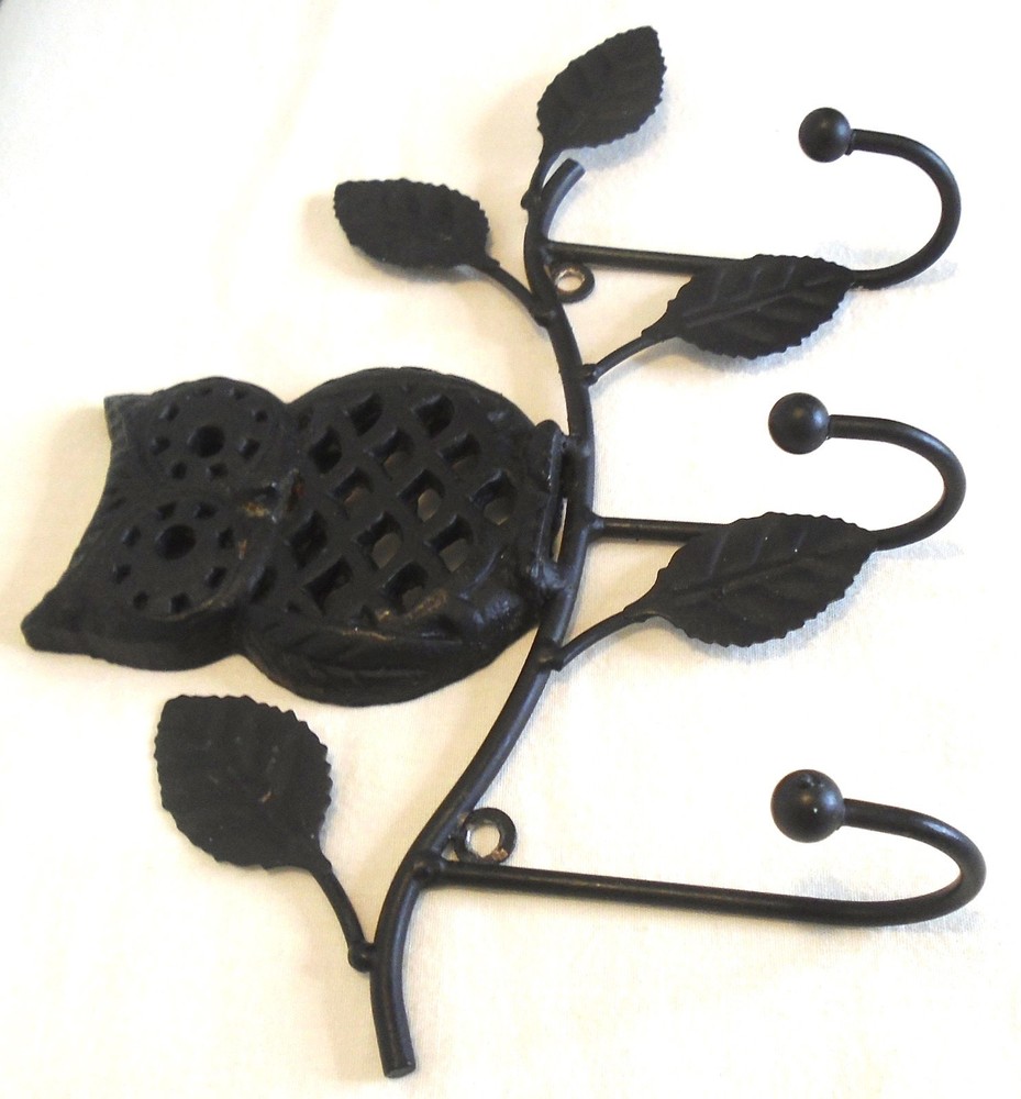 Cast Iron Owl Multi Hook Wall Hanger, for Keys Coats Hats Decorative 3-Hook