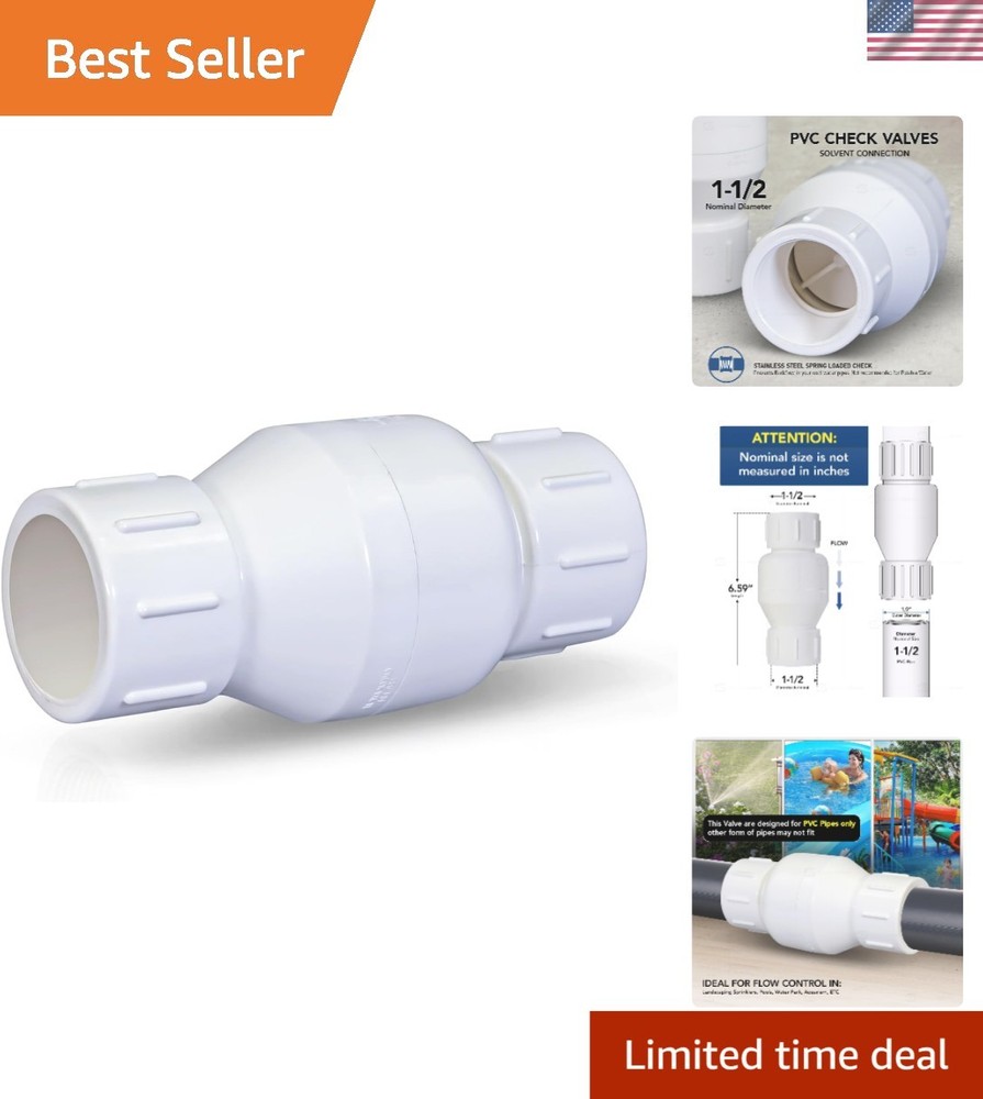 1-1/2'' PVC Inline Check Valve for Backflow Prevention - Leak-Free White Plastic