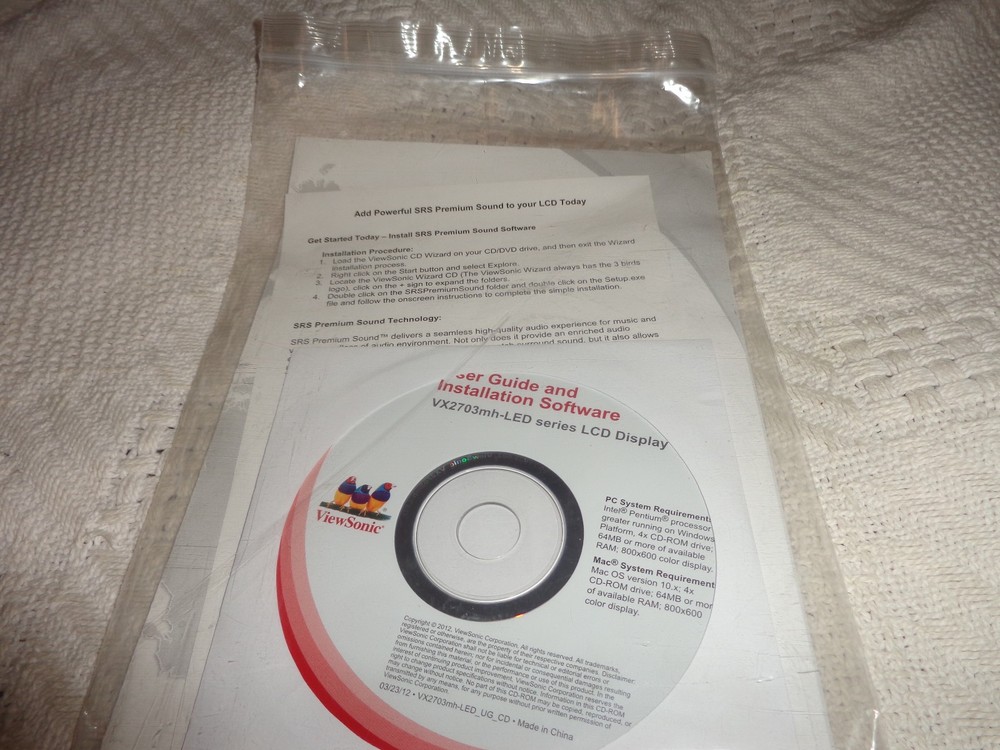 Viewsonic VX2703mh-LED series LCD display user Guide and Installation Software