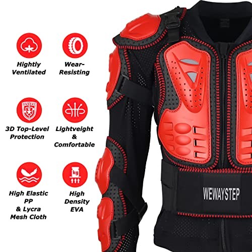 Motorcycle Protective Jacket Full Body Armor, Chest Spine Protection Medium Red