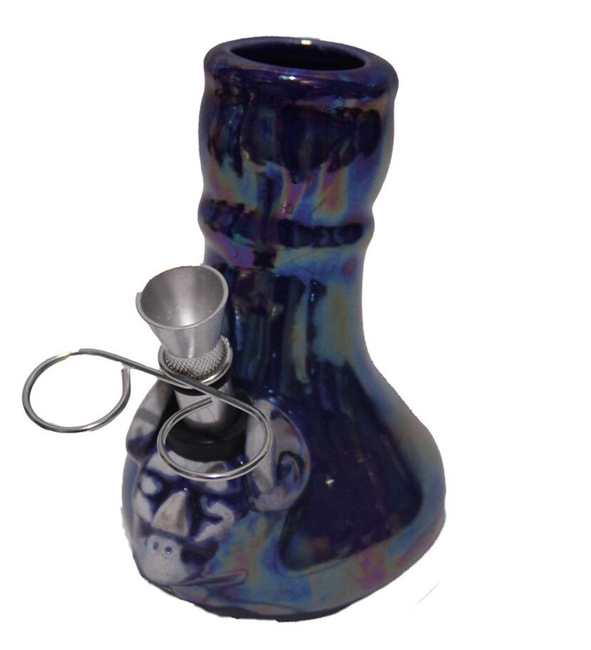 INHALE®️5" BLUE GARGOYLE CERAMIC HOOKAH WATER PIPE WITH A PULL STEM MADE IN USA