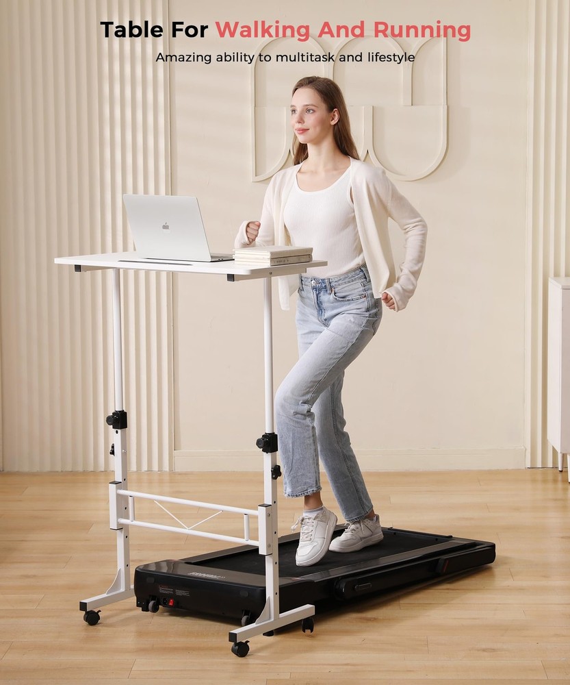 Standing Desk Adjustable Height Mobile Up with Wheels Small Computer Rolling