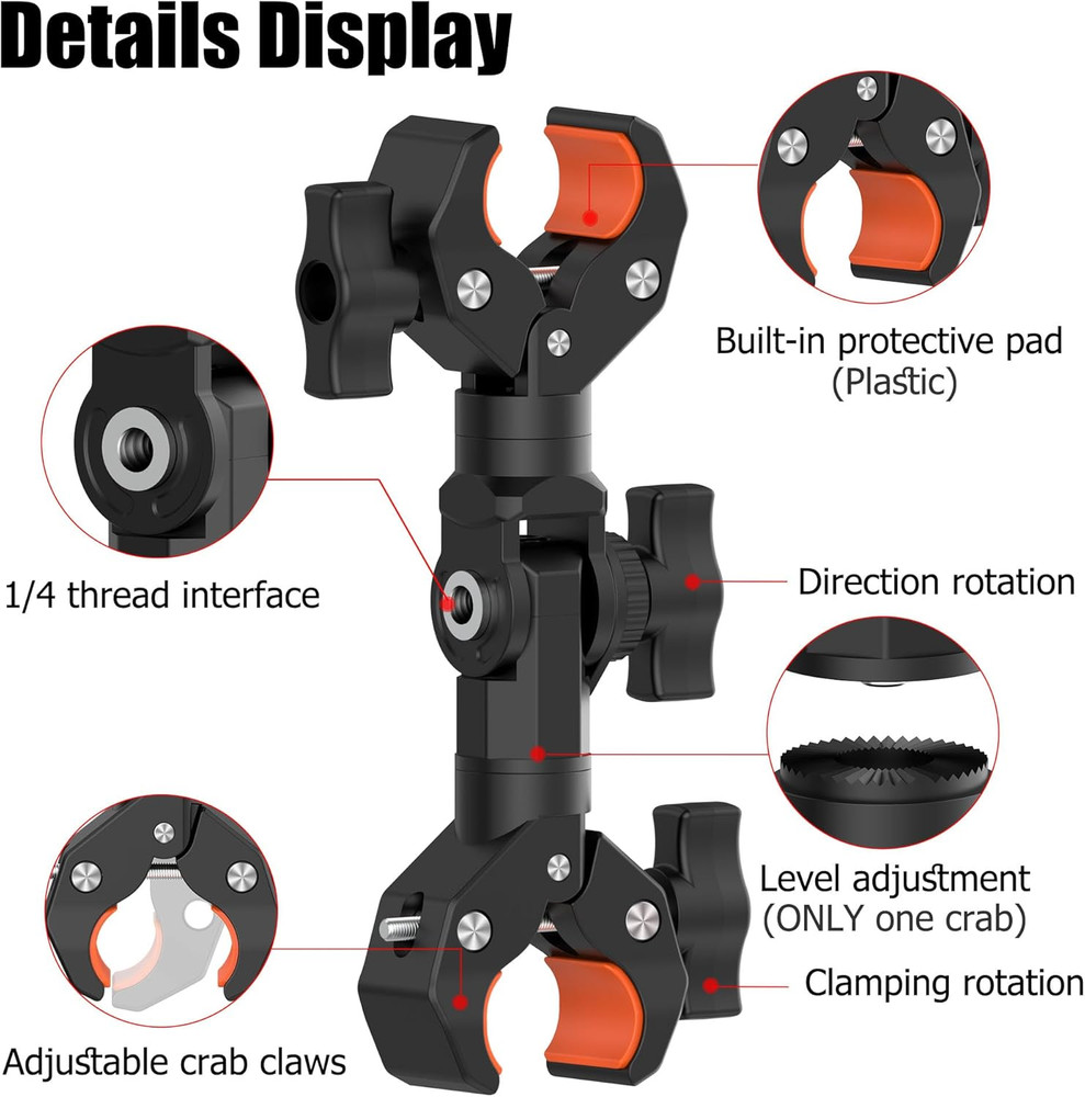 Double Clamp Mount Bracket Magic Arm with 1/4" Screw Interface, Double Super Cam