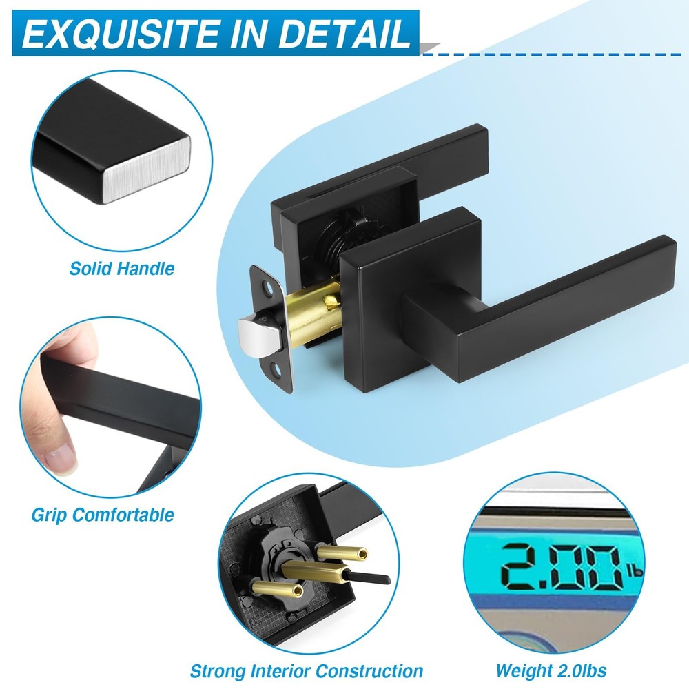 Plustool 4 Pack Black Door Handles Interior, Passage 4 Pack,