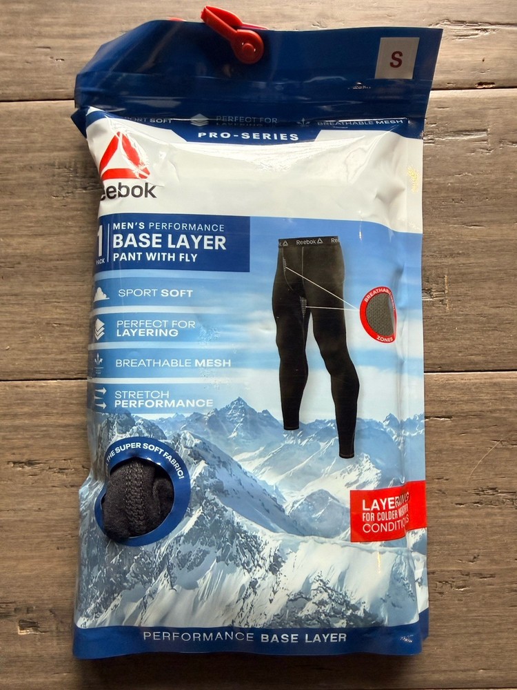 New-Reebok Base Layer Pro-Series Pants w/Fly, Size Small, Black