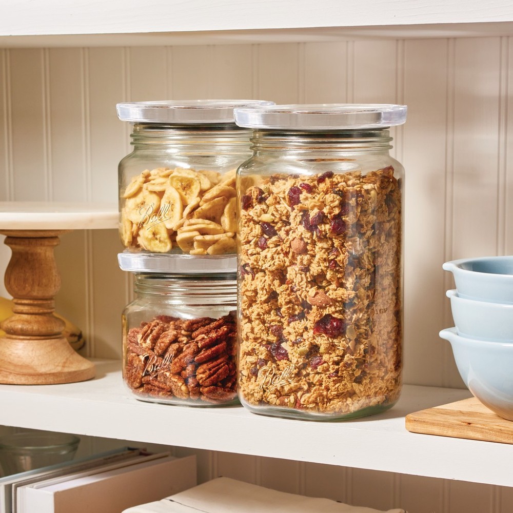 (2 pack Quart Glass Jar W/ Glass Lid 4 Cup Stackable Pantry Storage Container
