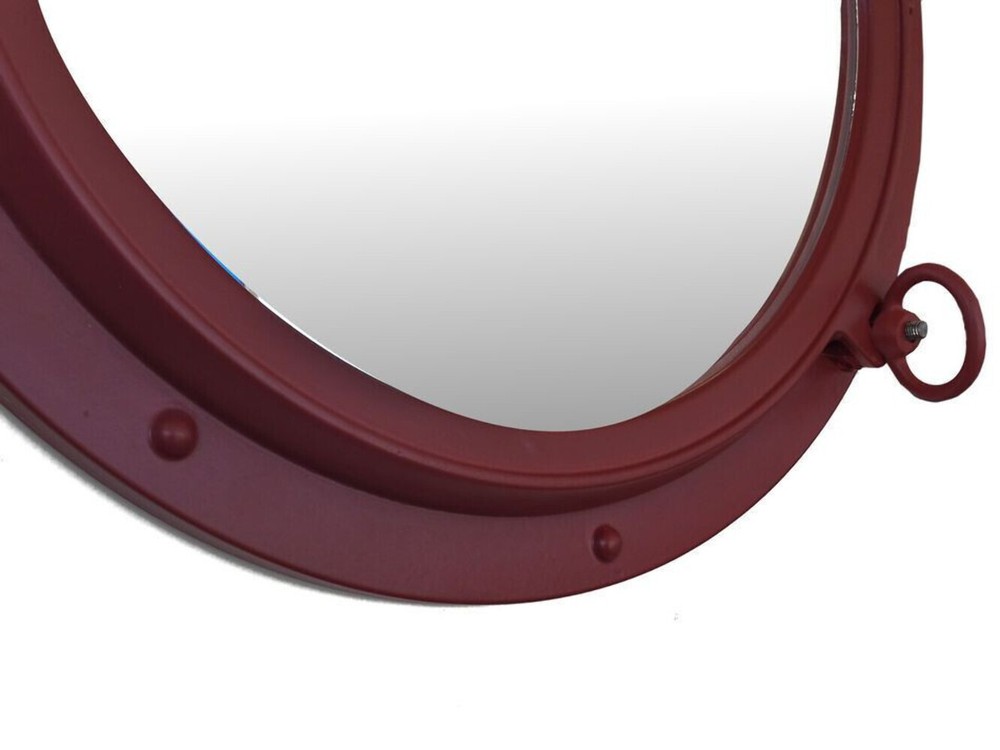 Dark Red Decorative Ship Porthole Mirror 24"