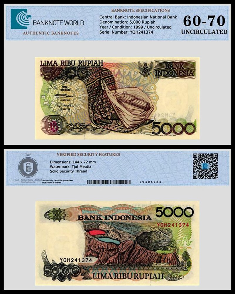 Indonesia 5000 Rupiah, 1999, P-130h, UNC, Authenticated Banknote
