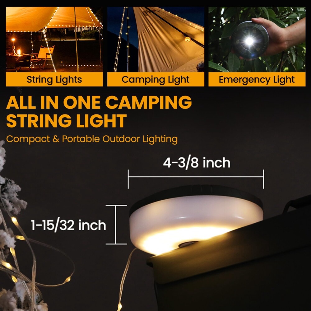 EverBrite 29.5FT Rechargeable LED Camping String Light Outdoor Tent Light 8 Mode