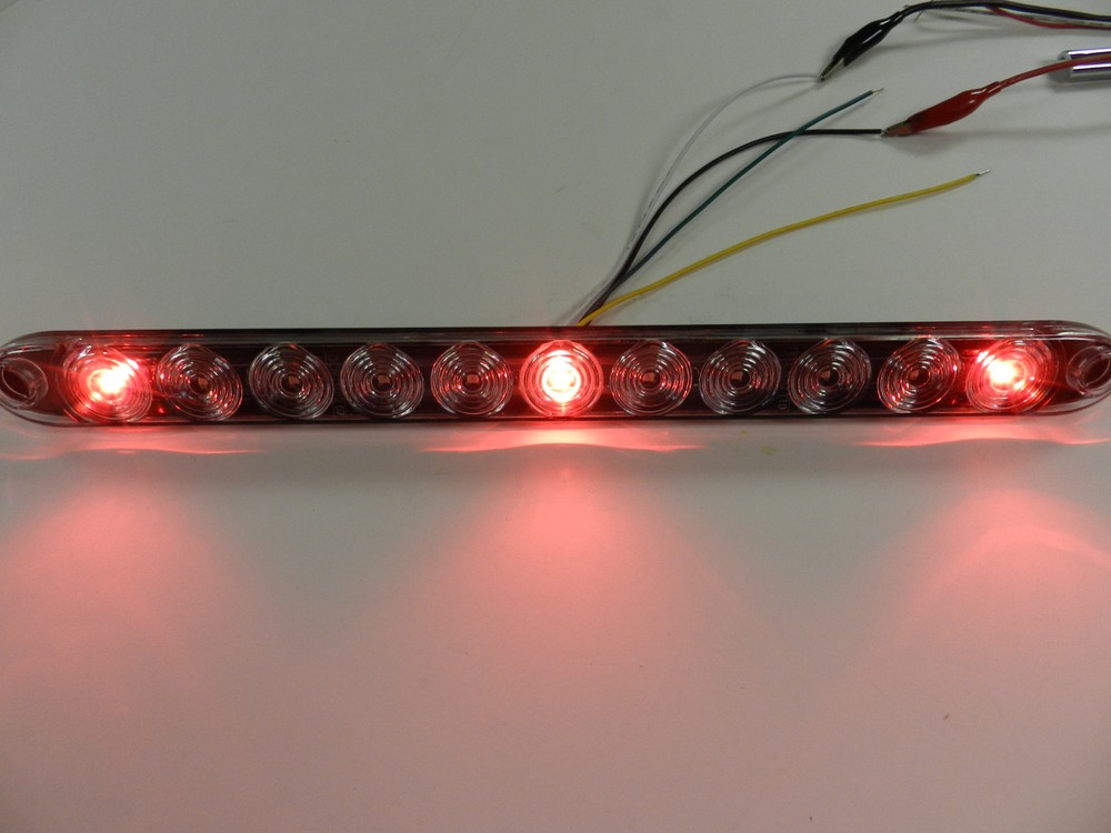 (1) TecNiq Clear Red HI-Mount Center Brake/Turn/ID Bar 11 LED Light 4 wire USA