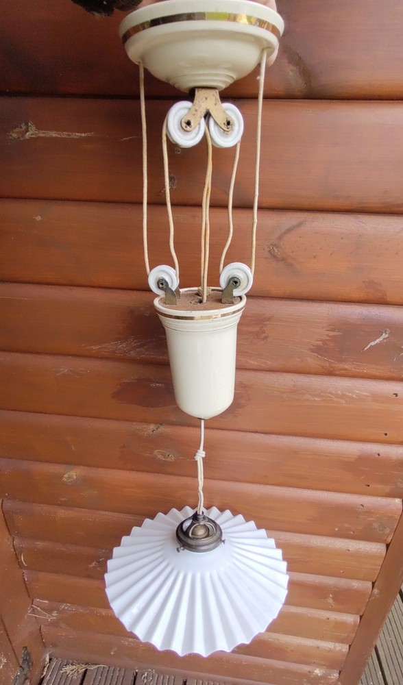 Antique Rise and Fall Pendant Light Art Deco Ceramic