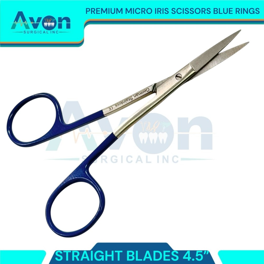2pcs Premium Dissecting Iris Scissors with Sharp Points, Curved+Straight - 4.5in