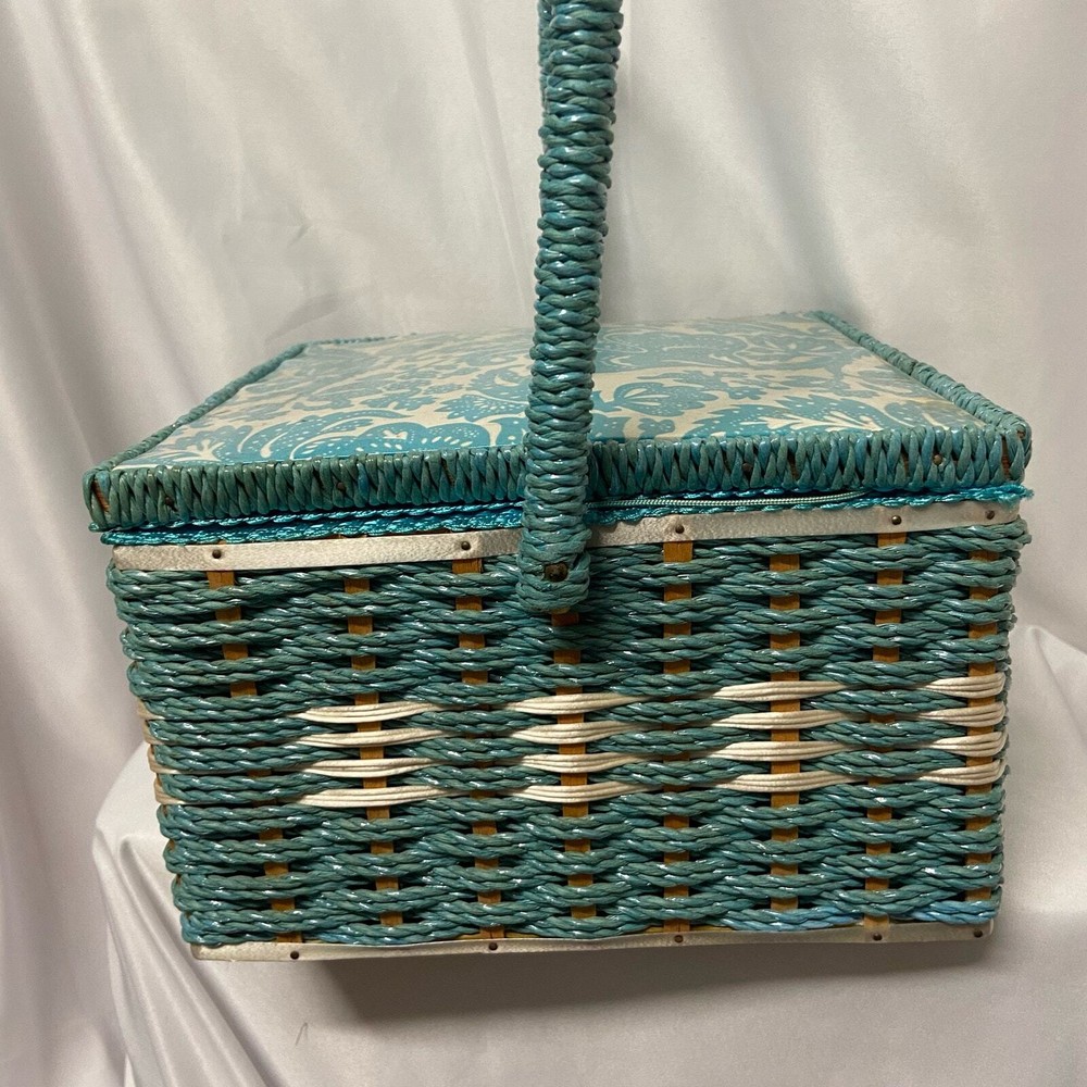 Vintage Dritz Wicker Wood Sewing Basket w/Handle