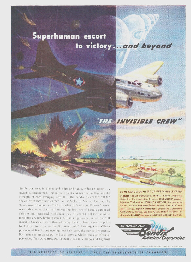 BENDIX bombers warplanes tanks aviation planes train bomb 1943 WWII PRINT AD