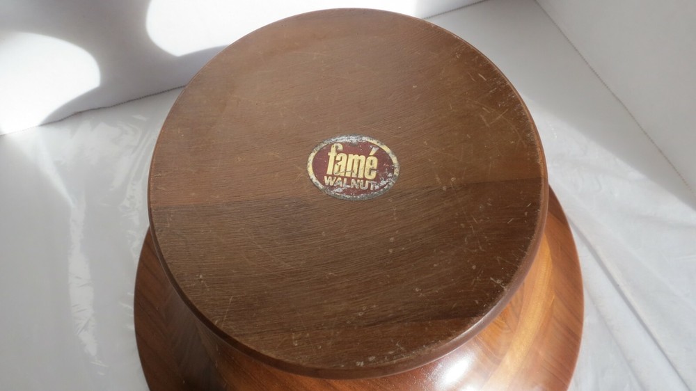 Vintage Fame Large Round Wood Nut Bowl - Solid Walnut