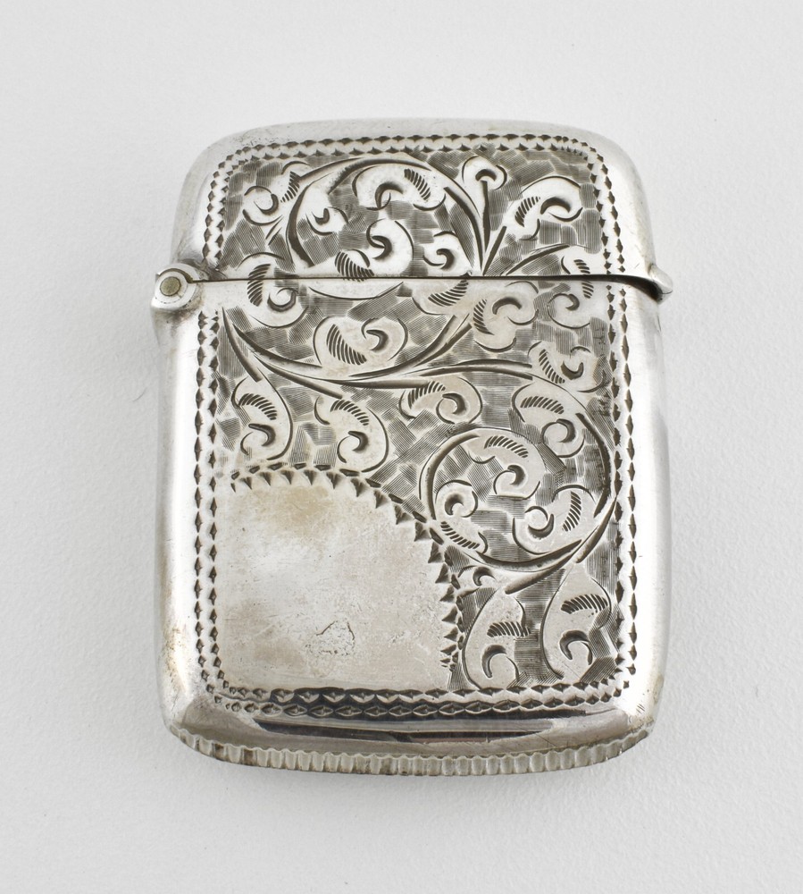 Antique English Edwardian Solid Silver Vesta Case, Birmingham, 1904