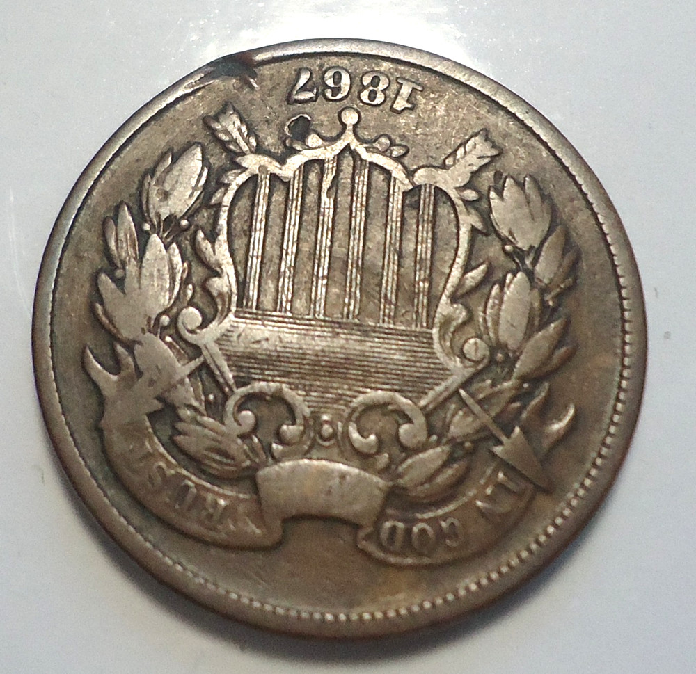 Nice Fine+/Very Fine details 1867 two 2C cent shield type coin FREE SHIPPING!