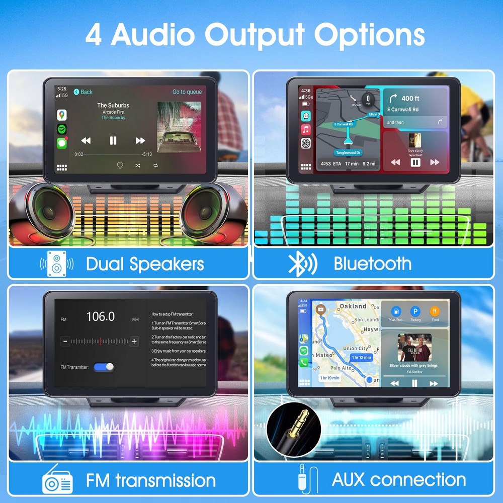 7" HD Wireless CarPlay Screen with Bluetooth Navigation & Backup Camera