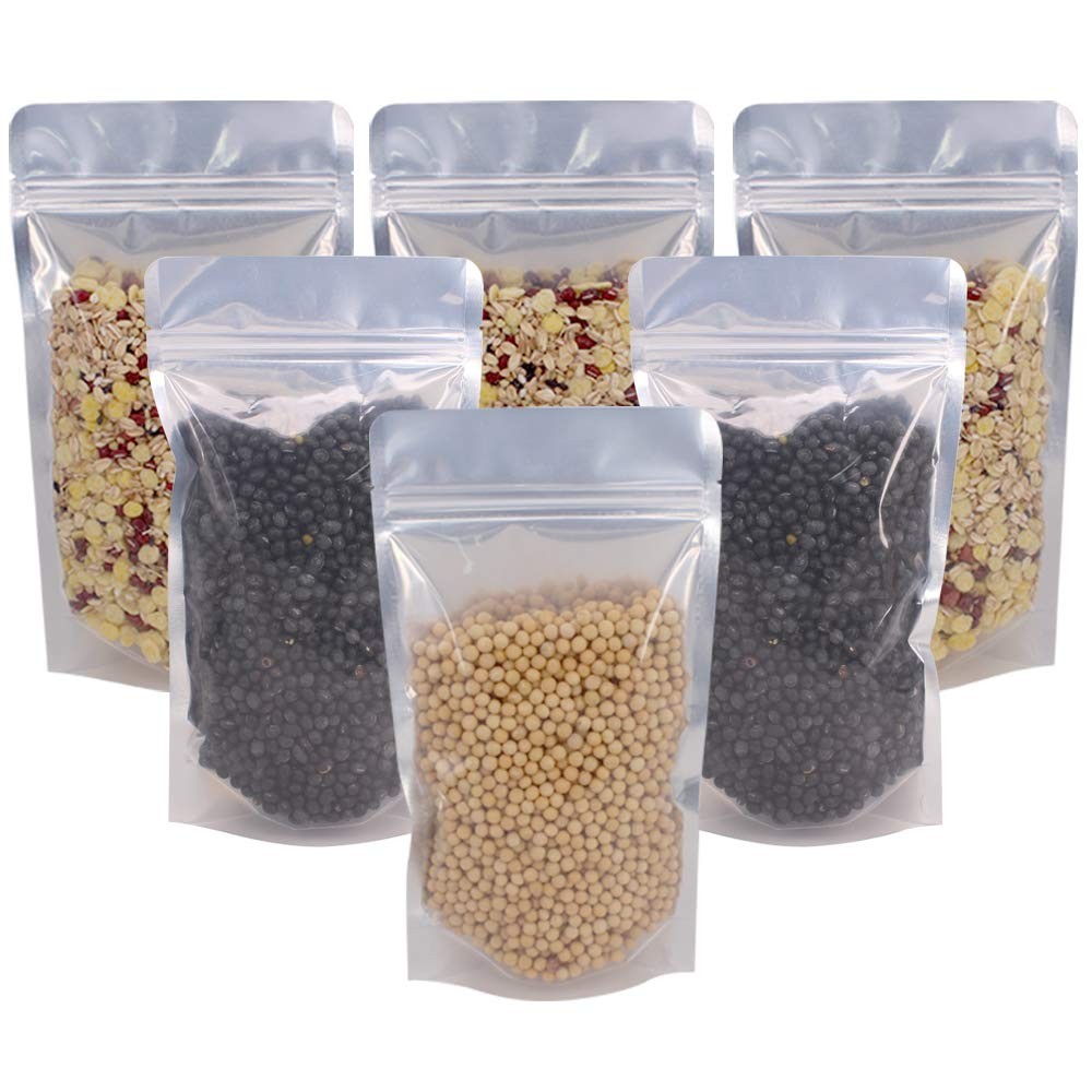 100 Pack 5.5 x 10 Inch Stand Up Pouch Bags Zipper Mylar Bags Clear Front with...