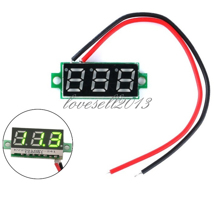 1X Green 0.28" 2 Wire Mini DC Digital Panel Voltmeter Panel Mount LED Voltage
