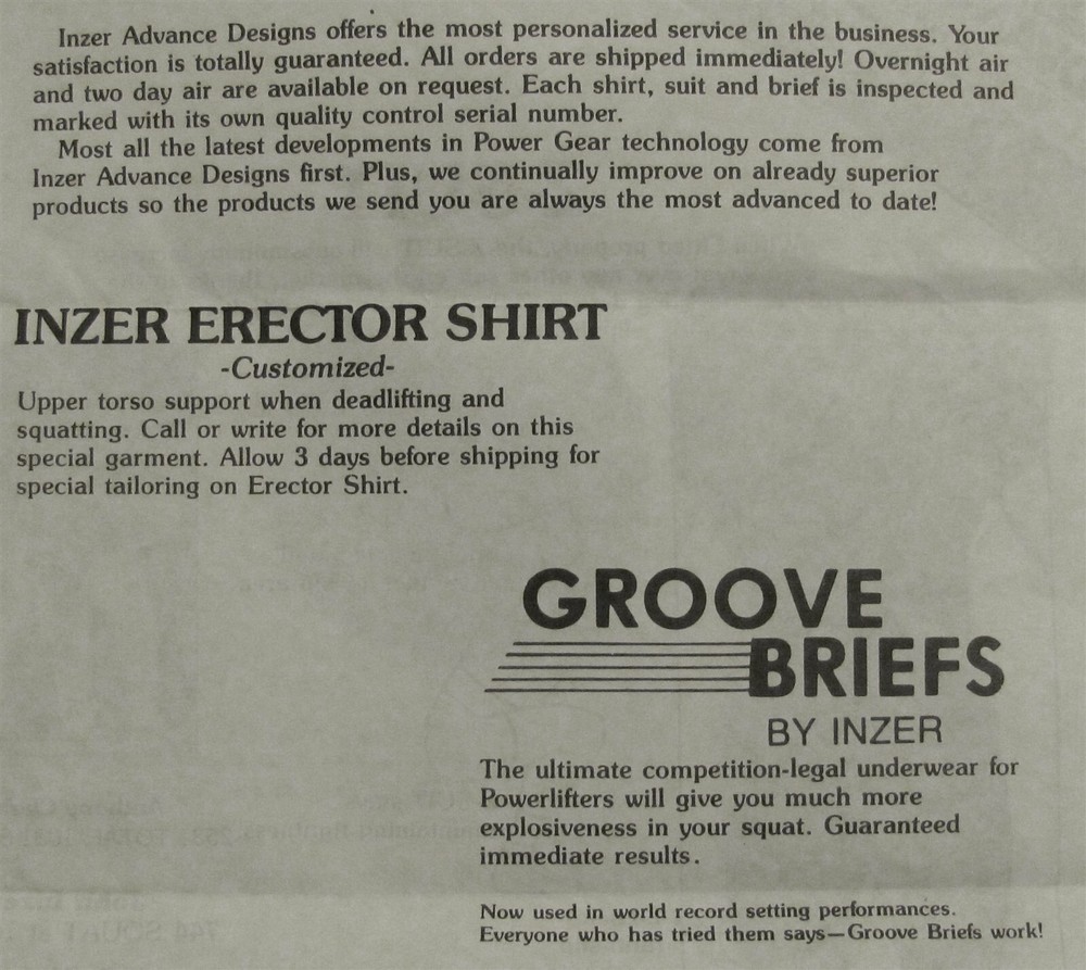Inzer Erector Shirt (Squat/Deadlift) Size 44 Black (NEW)