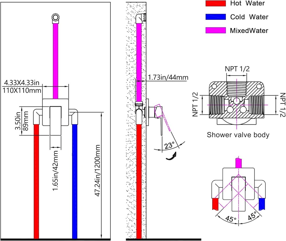 Bathroom Shower Valve Single Function Shower Mixer Valve