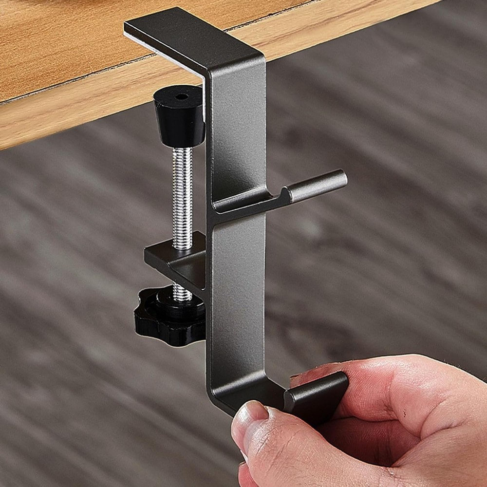 2Pcs Clamp-On Under Desk Headphone Holder Backpack Hook Students' Black