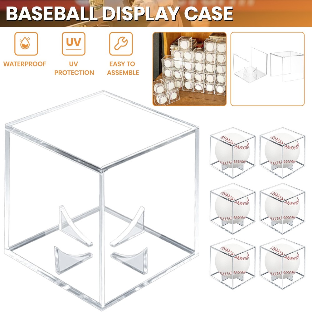 6Pack Baseball Display Case UV Protected Acrylic Clear Holder Square Ball Box