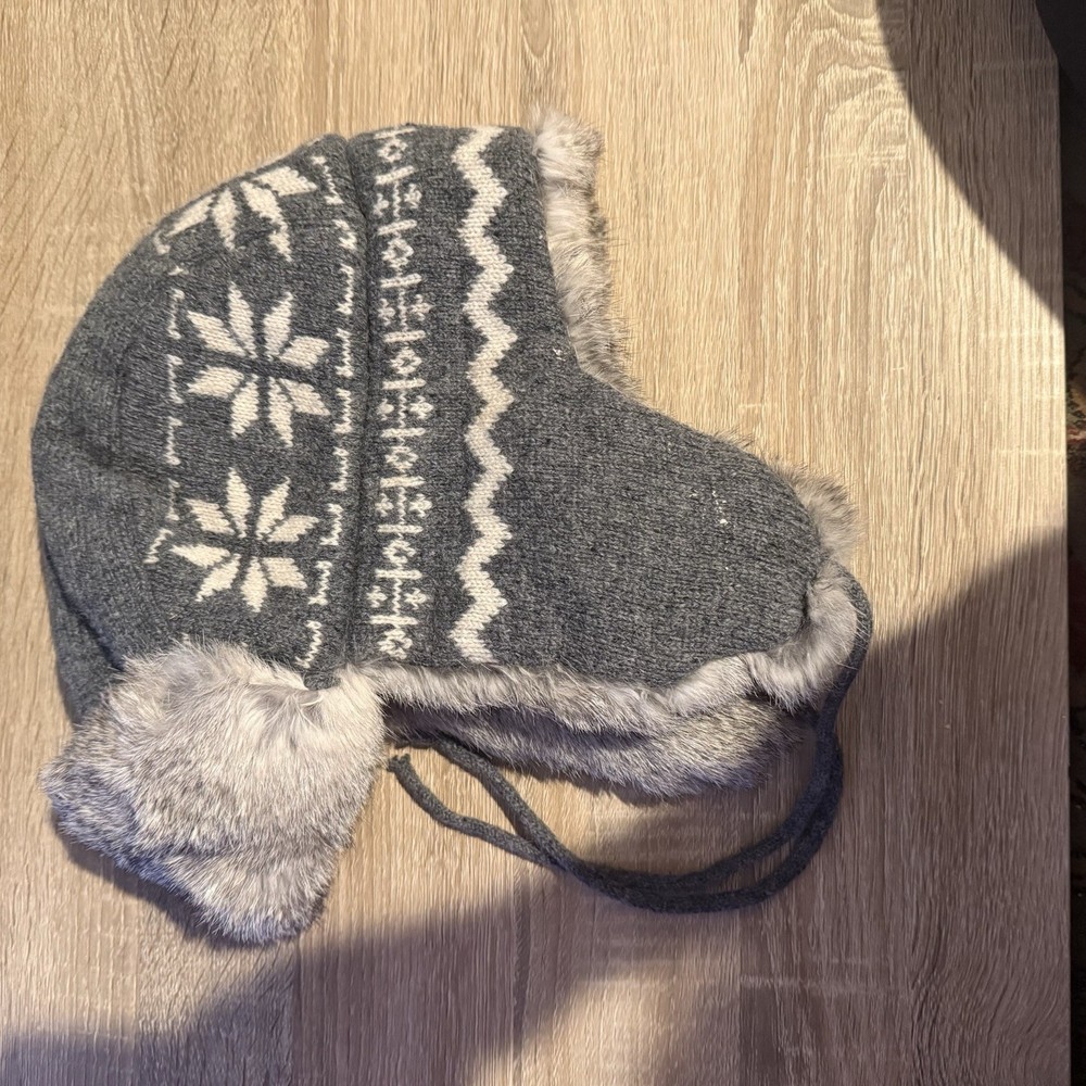 Gray Wool CrownCap Rabbit Fur Hat Aviator Trapper Nathaniel Cole