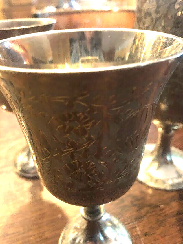 5 VINTAGE INDIA SILVER CUPS 3 DIFFERENT SIZES