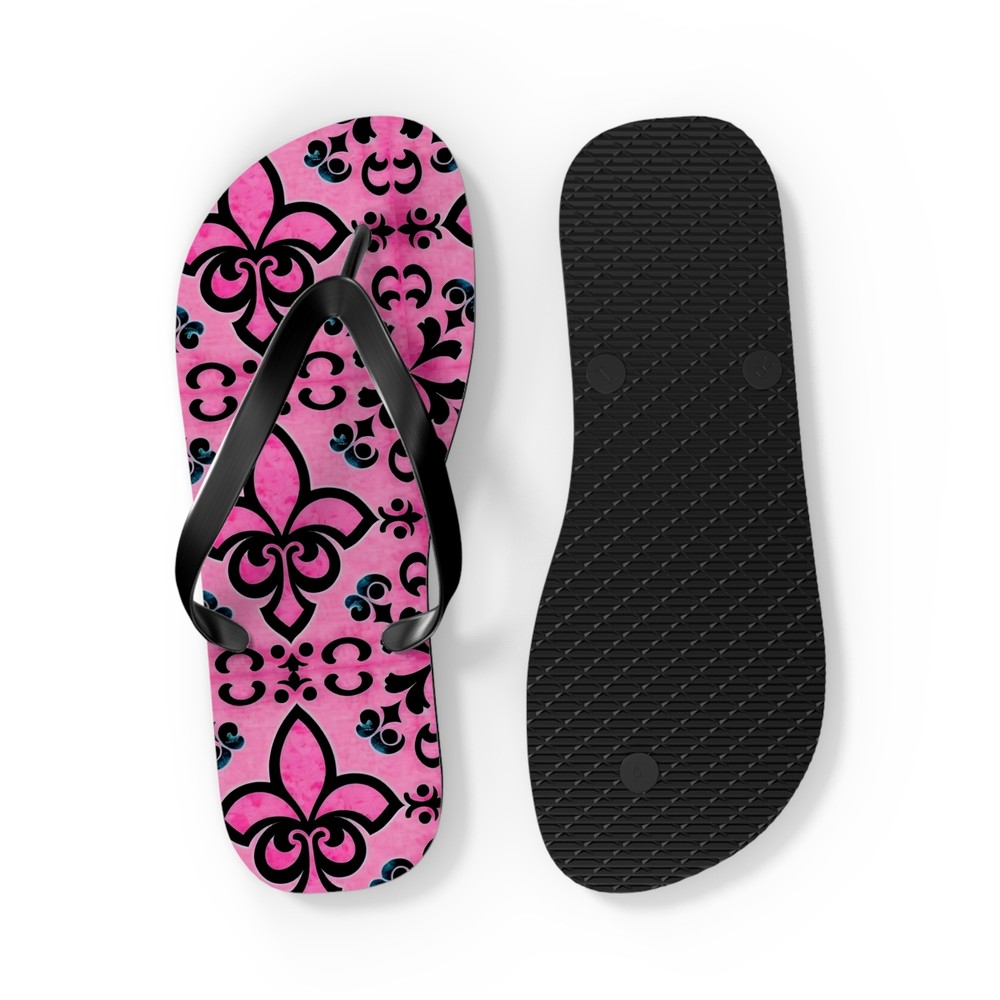 Pink & Black Pattern Flip Flops